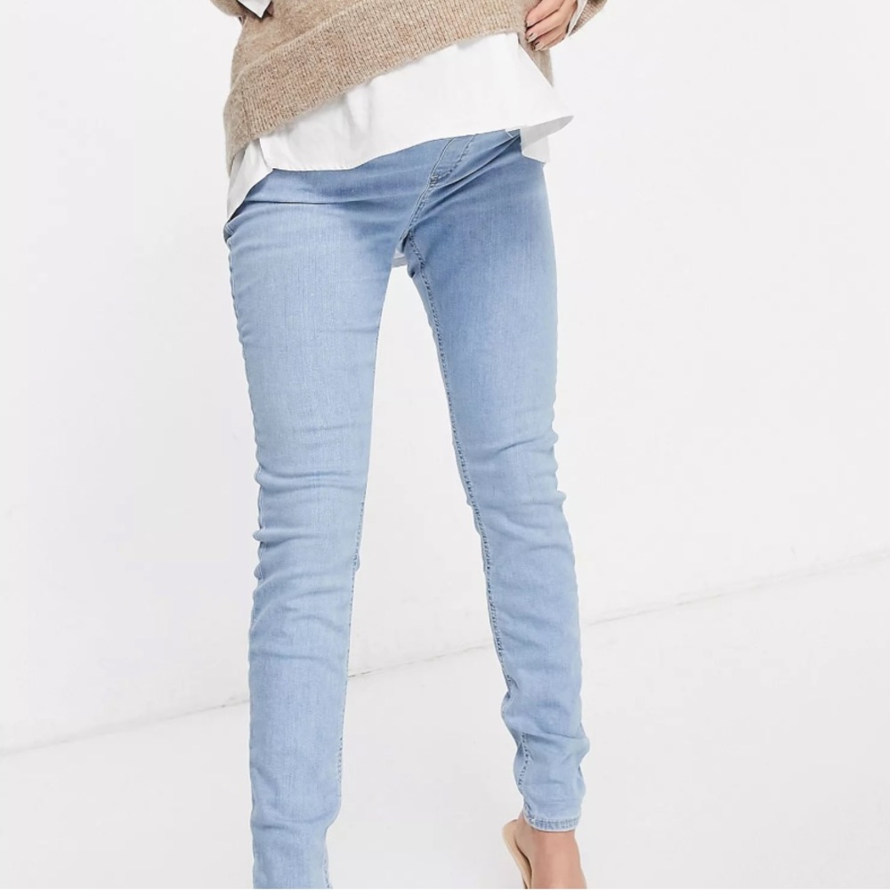 ASOS Maternity high rise skinny jeans in stonewash with over the bump waistband